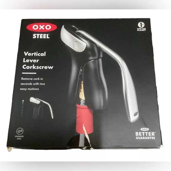 OXO Steel Vertical Lever Corkscrew Wine Bottle Opener w/ Integrated Foil Cutter - Picture 1 of 8
